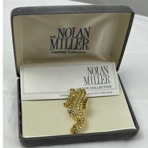 Vintage Nolan Miller Gold Crystal Rhinestone Seahorse Brooch Pin Nautical Brooch